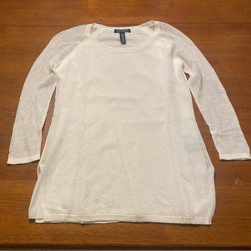 Lauren Ralph Lauren White Knit/Mesh Top